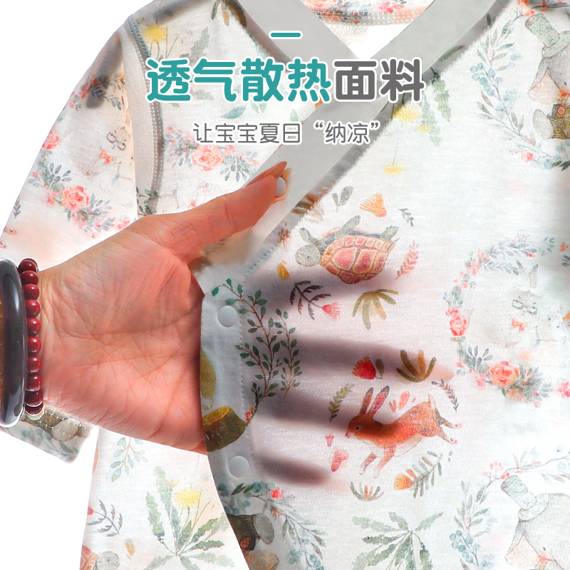 婴儿连体衣夏季薄款空调服新生儿春夏天长袖纯棉衣服宝宝睡衣夏装 - 图0