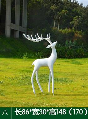 大型不锈钢镂空梅花鹿摆件园林景观别墅酒店会所装饰几何麋鹿雕塑