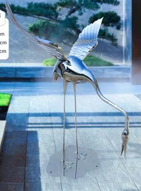 不锈钢火烈鸟雕塑可定制仙鹤镜面售楼处水池草坪园林装饰白鹭摆件