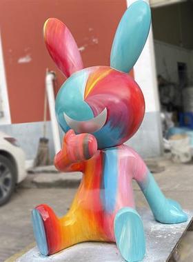 玻璃钢手绘卡通兔子大摆件花园景区装饰商场工艺品雕塑定制