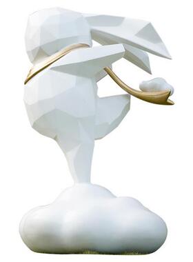 大型抽象几何兔子摆件玻璃钢块面兔雕塑户外园林景区广场云朵装饰