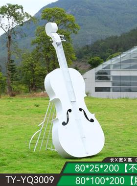 户外创意雕塑不锈钢仿真大提琴音符花架庭院售楼部落地摆件装饰品