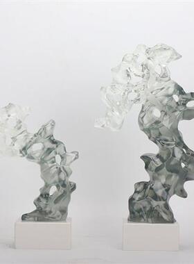 新中式透明树脂假山雕塑艺术品摆件展示厅玄关酒店大堂走廊装饰品