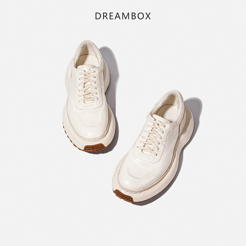 dreambox钧博小白鞋女vibram防滑耐磨松糕鞋厚底增高手工马皮单鞋-图1