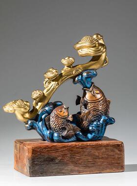 《如意锦鲤》铜金岁月黄铜摆件工艺品铜器新中式家居客厅玄关装饰