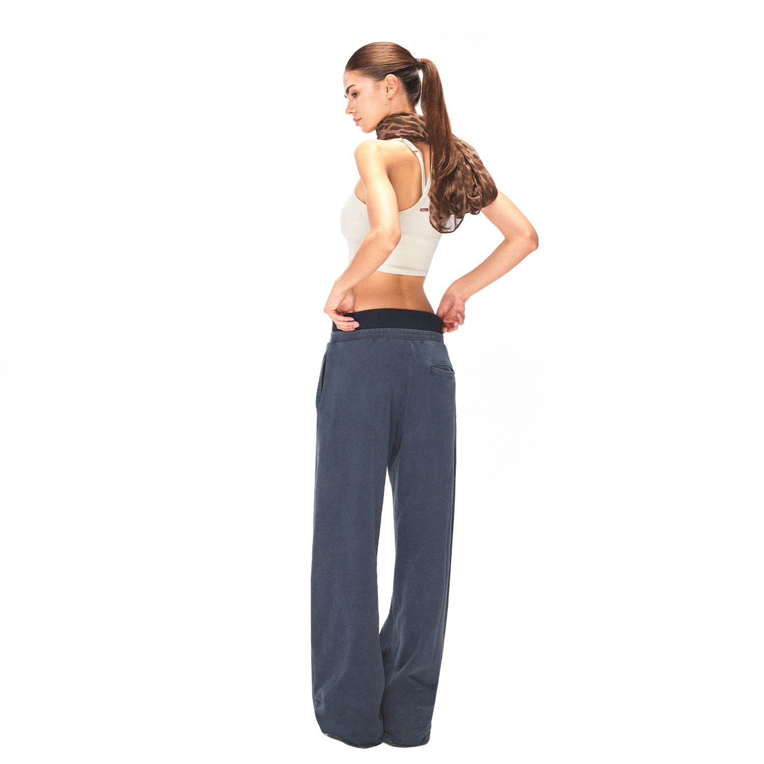 KVKV 藏蓝色重工洗褪双腰头抽绳阔腿宽松休闲运动卫裤,淘宝优惠券,粉丝福利购,淘宝优惠卷