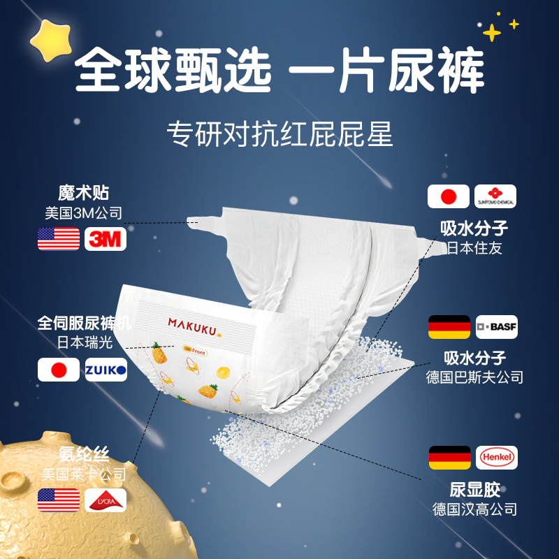 MAKUKU麥酷酷星球紙尿褲嬰兒超薄透氣果酸護膚拉拉褲尿不濕nb新生_麥酷酷旗艦店_嬰童尿褲