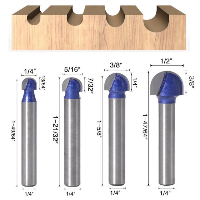 1/4Pcs 1/4 Shank Professional level Ball Nose Router Bits Se-图1