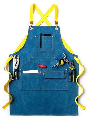 Men Women Canvas Work Apron Cross-Back Adjustable Shoulder S