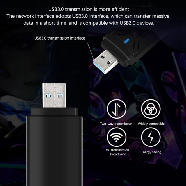 1800Mbps Wifi 6 USB 3.0 Dual Band 2.4Ghz/5Ghz Wireless Netwo - 图0