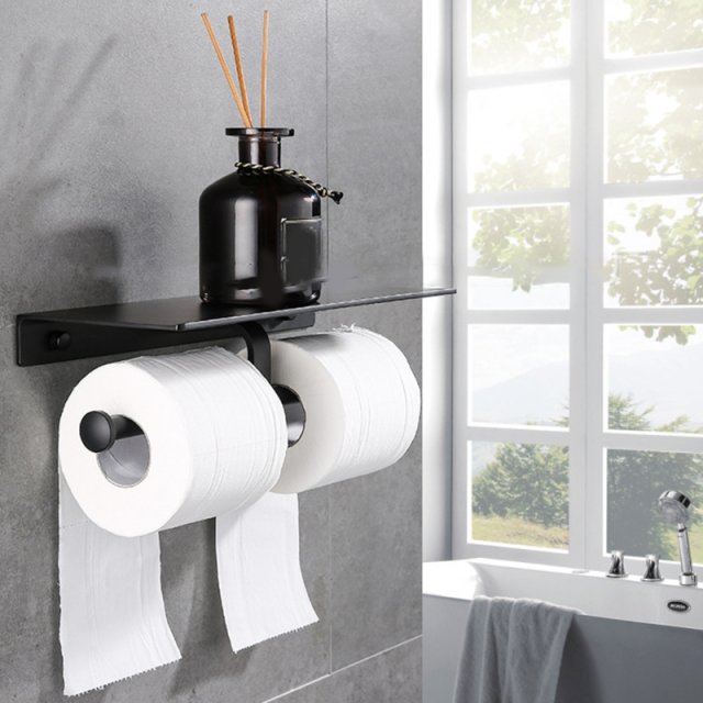 Wall Mounted Toilet Paper Roll Holder with Shelf Aluminum Do-图3