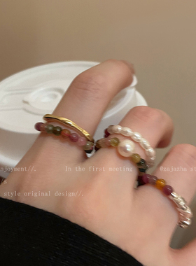 戒指女款复古小众食指戒高级串珠装饰指环