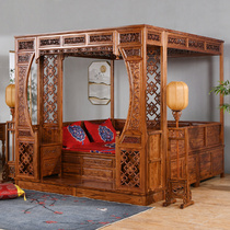 New Chinese red wood solid wood Ming and Qing imitation ancient ancient gua Elegant Elm Wood one thousand Works Plus-time Bed-bed Cave Shelf Bed Double