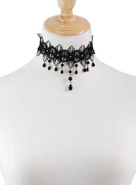 choker性感蕾丝宽版吊坠花朵黑色婚纱脖子饰品锁骨毛衣链正品颈饰