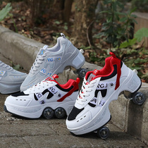 Storm Walking Shoes Children Male b Female Rex Skate Adults Deformed Sneaker Wheels Skating Shoes Four Wheels Can Shrink Light And Breathable