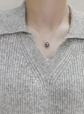 大溪地王妃吊坠~9-10mm海水黑珍珠18k金头镜面光OL高贵气场