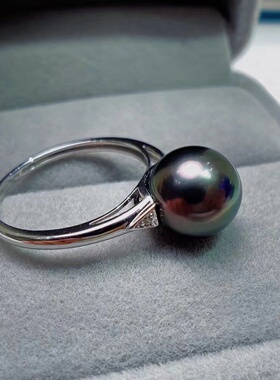 9-10mm大溪地黑珍珠戒指18k金