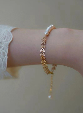 女神月桂叶珍珠手链~ins风小众设计天然淡水不规则珍珠希腊风格