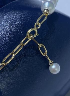 不对称设计~5-6mm淡水S925银时髦手链可随意调节邻家珍珠少女