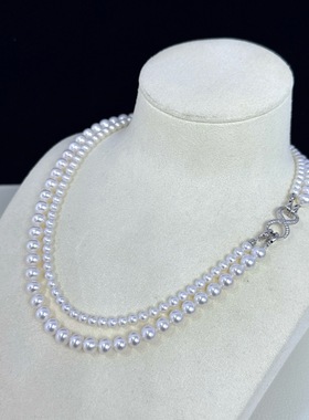露丝同款~双层珍珠项链4-5mm+7*8mm淡水珍珠万能扣毛衣链多种戴法