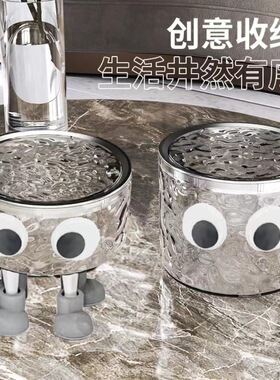 儿童发饰收纳盒桌面按压式弹盖垃圾桶发夹发圈皮筋透明整理盒收纳