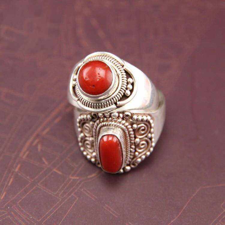 Inlaid open men's and women's rings Tibetan style retro