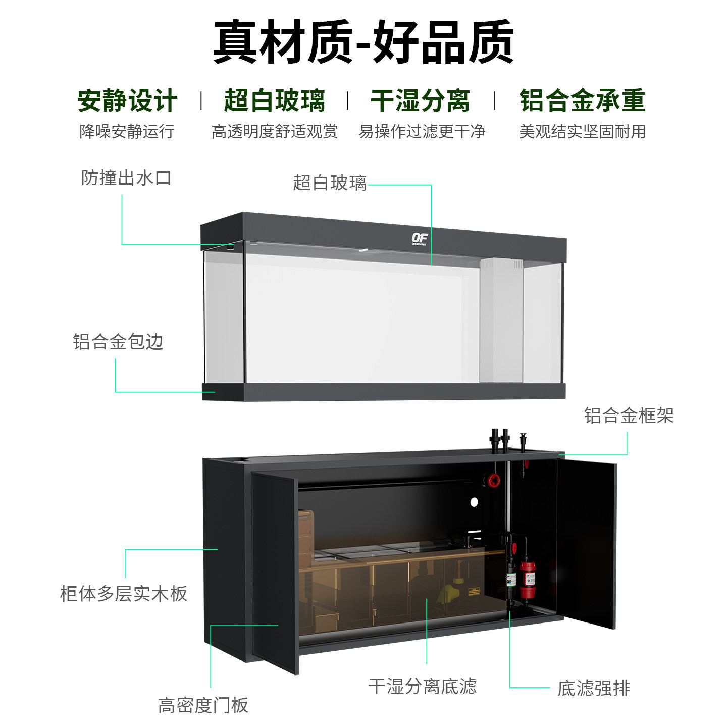 仟湖心悦缤纷底滤鱼缸客厅大型落地缸实木带底柜OF龙鱼缸2025新款,淘宝优惠券,粉丝福利购,淘宝优惠卷