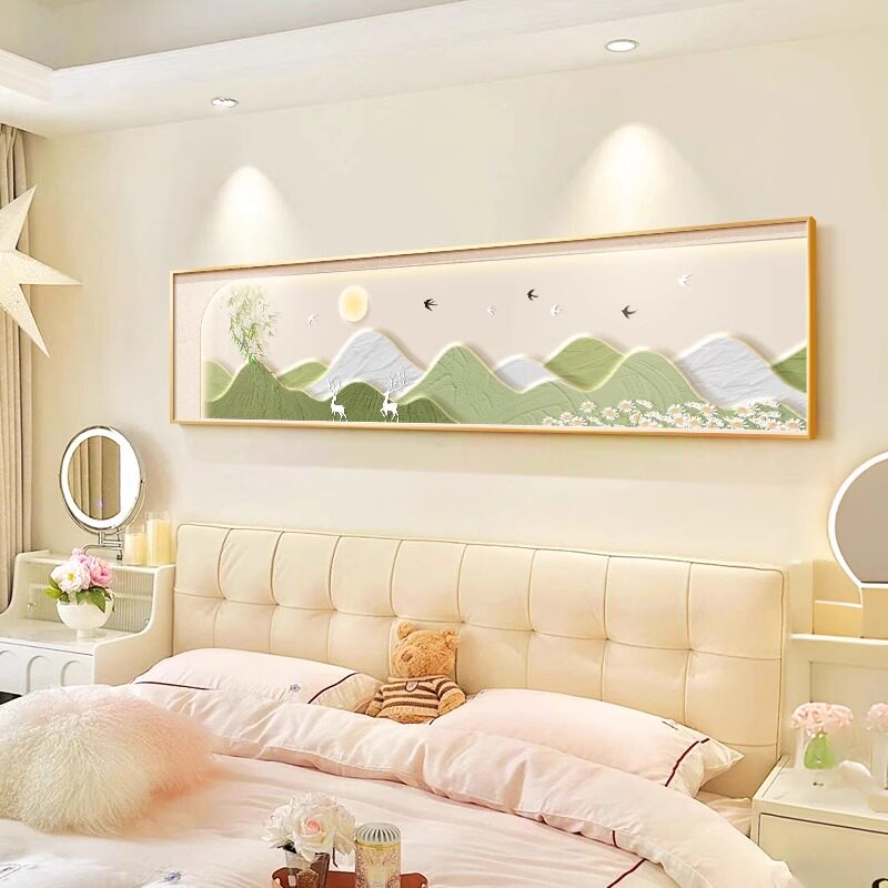 清新奶油风卧室装饰画高级感绿植主卧床头挂画温馨房间背景墙壁画