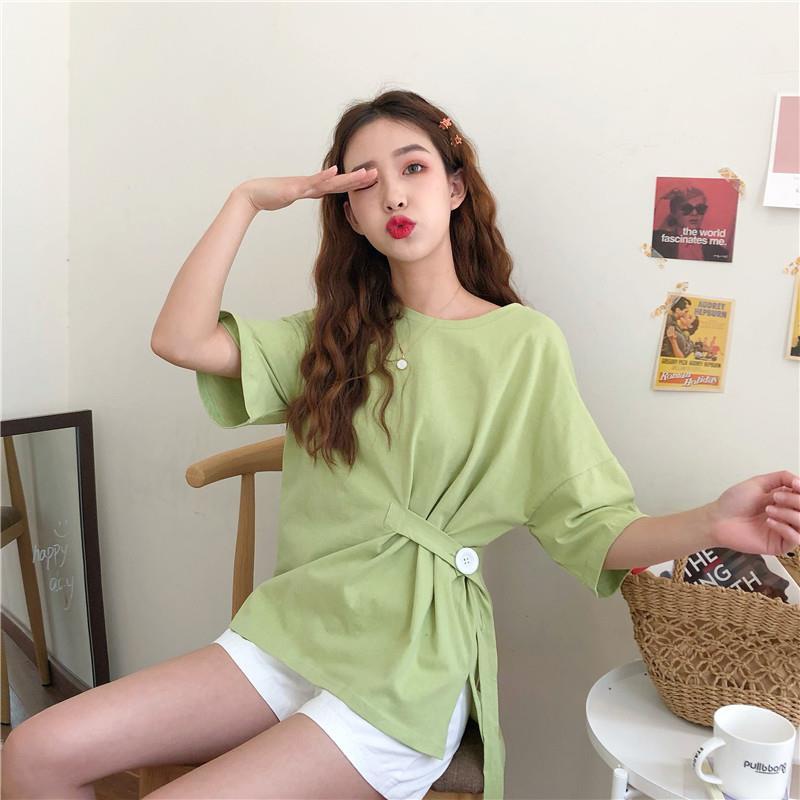 超火短袖T恤女ins潮夏装2019新款韩版宽松网红衣服牛油果绿色上衣