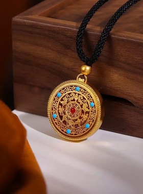 新中式五福圆满镂空吊坠古法罗盘