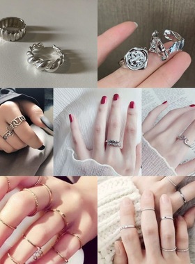 韩版麻花开口戒指简约轻奢牛角包食指指环戒指/指环合金饰品