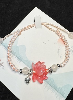 新款莲花手绳手绳调节轻奢编织手链小众设计纯手工