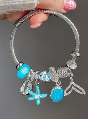 新款潘家多啦不锈钢手镯镶钻串珠