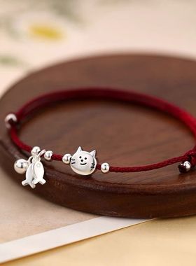 小红书爆款猫咪鱼红绳手链