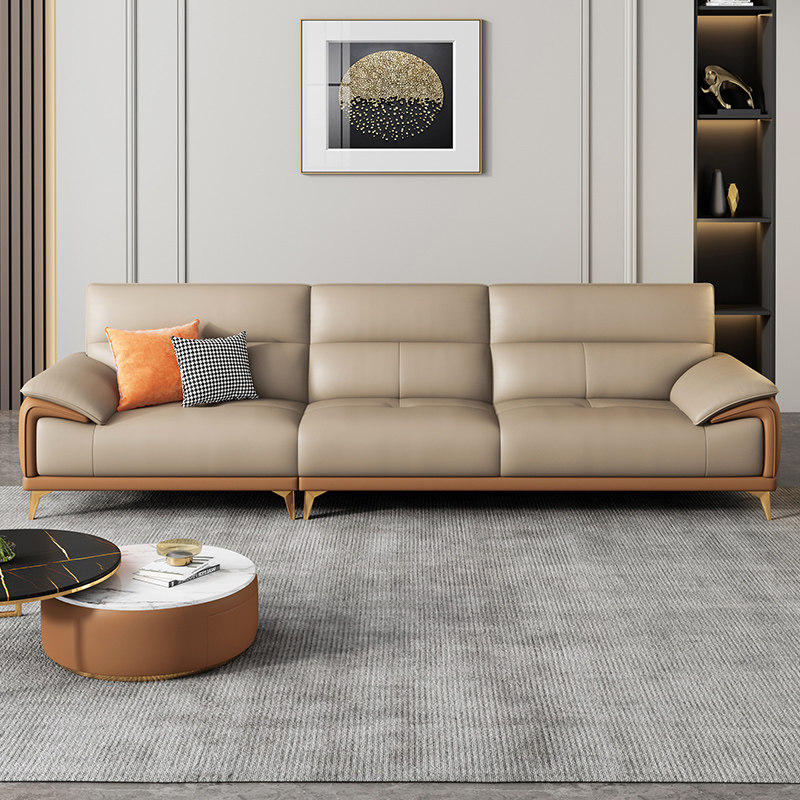 进口客厅简约轻奢现代直排真皮沙发 途帛皮艺沙发