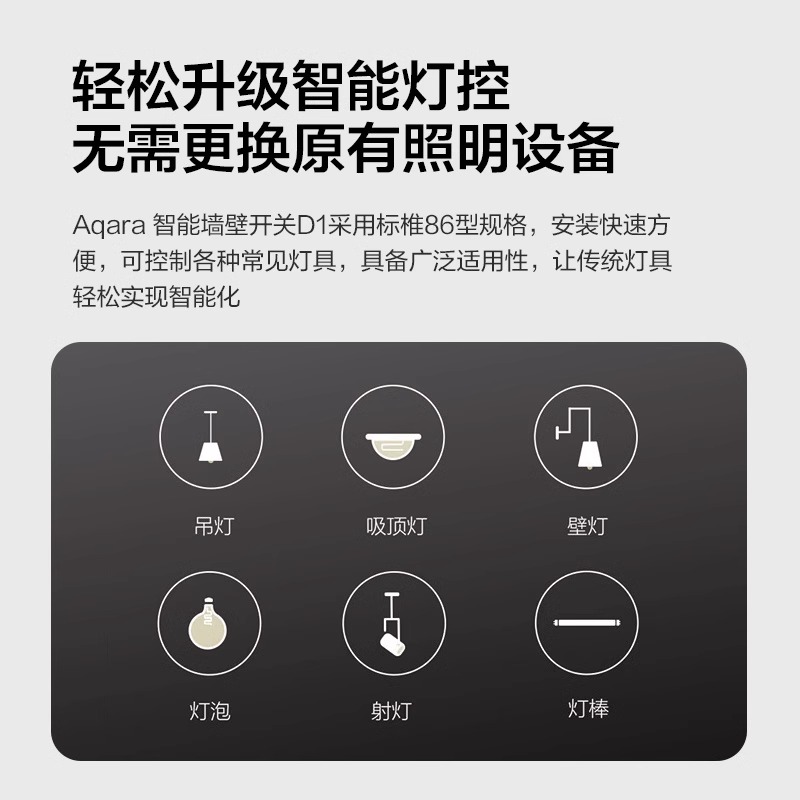 Aqara绿米智能墙壁零火单火开关d1米家家居小爱语音无线控制面板 - 图1