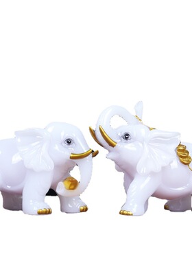 大象玉石摆件一对吸财聚财客厅玄关电视酒柜家居装饰乔迁开业礼品