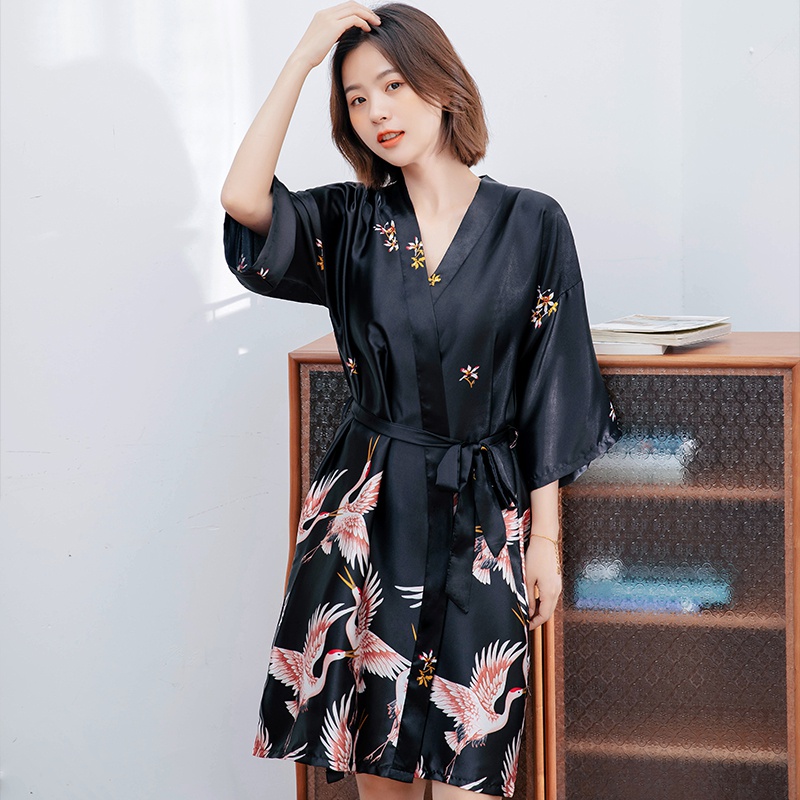 睡袍冰丝春秋结婚情侣睡衣女夏薄款晨袍新婚大码性感新娘婚礼睡裙