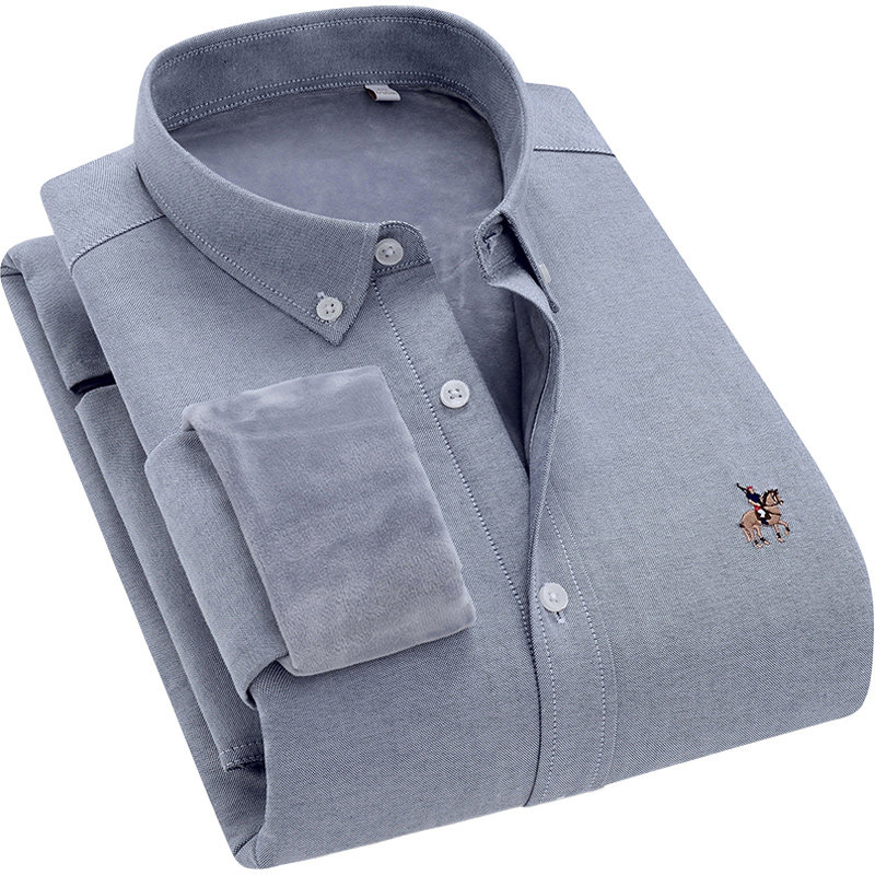 保罗男士加绒加厚牛津纺条纹上衬衫 保罗奢悍衬衫