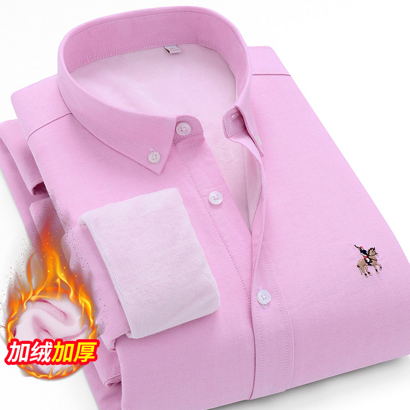 保罗男士加绒加厚牛津纺条纹上衬衫 保罗奢悍衬衫