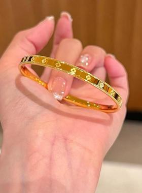 金包银万花筒手镯女幸运四叶草手环实心黄金色素圈镯子送女友礼物
