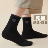 Мужской черный хлопок хлопка в середине -трубе весны, осенью и летним универсальным повседневным носкам бизнеса, желудка и анти -воздушные спортсмены Упражнения осень и зима