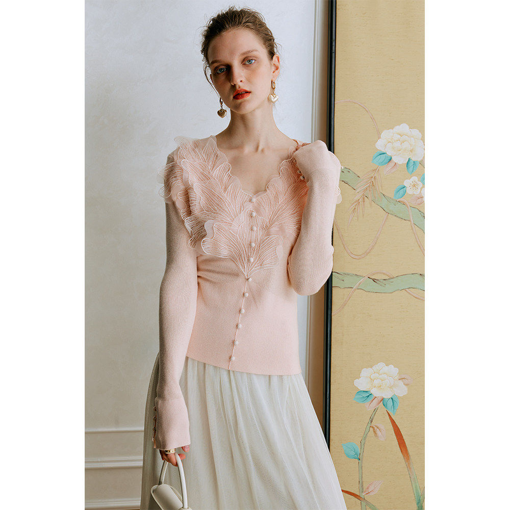 奥芝国粉色羽毛绵羊毛针织衫打底衫女秋冬新款蕾丝高级感内搭上衣,淘宝优惠券,粉丝福利购,淘宝优惠卷