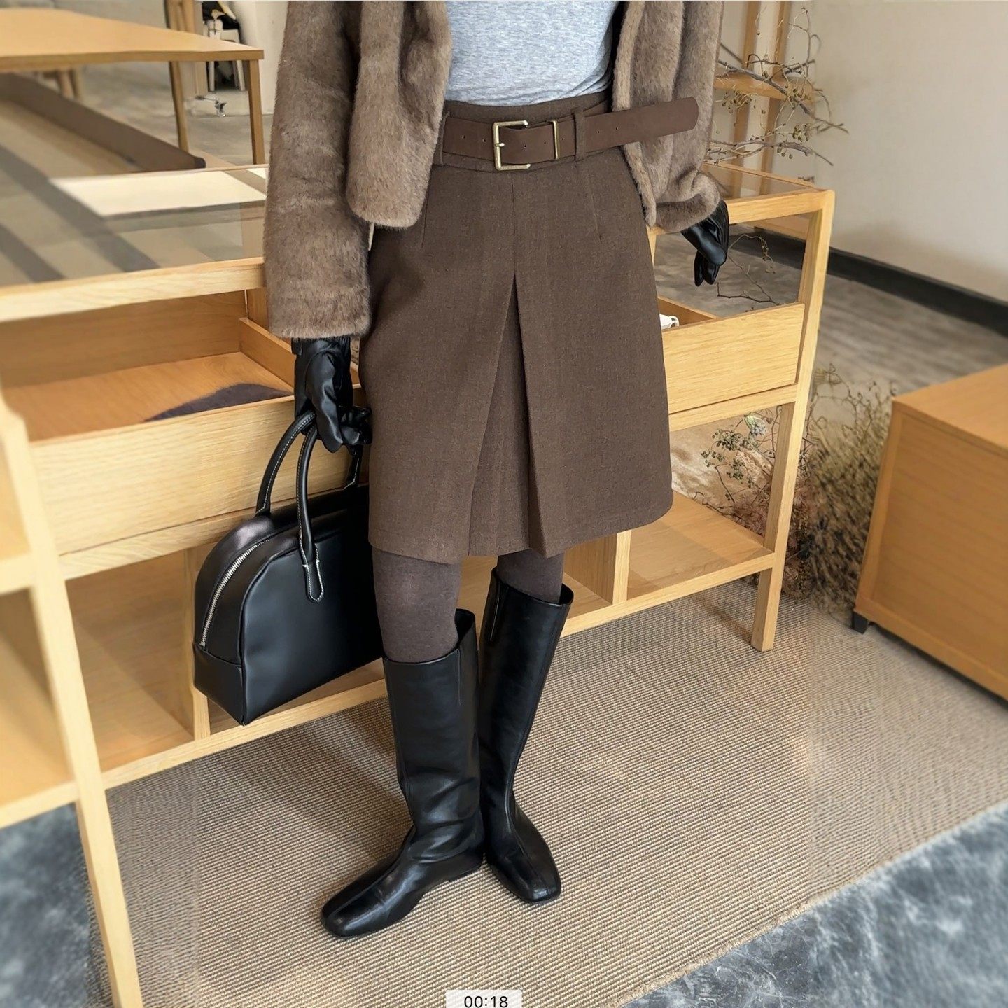 SJG设计感灰色半身裙女2025冬季新款高腰气质显瘦A字中裙子66A81,淘宝优惠券,粉丝福利购,淘宝优惠卷