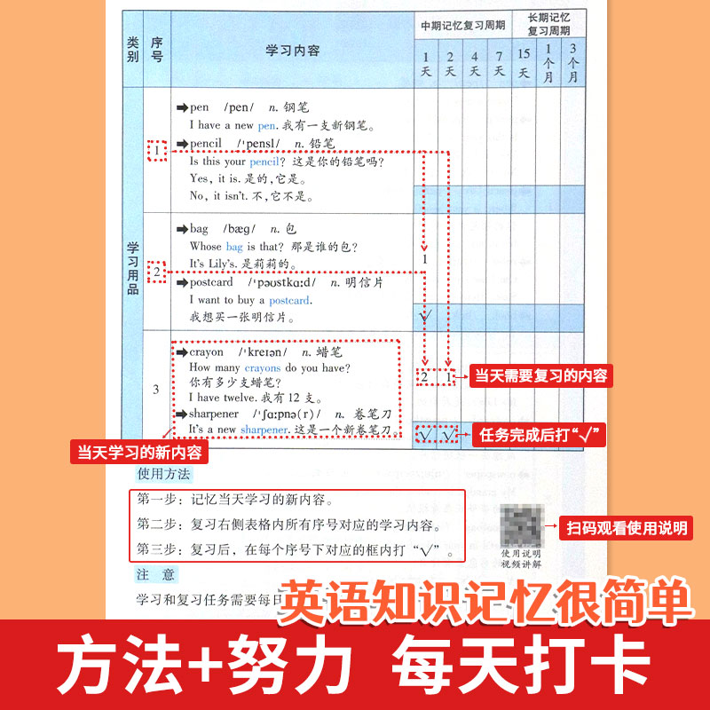 艾宾浩斯记忆法初中必背古诗文和英语必背单词背诵打卡计划七八九年级中考英语3500词汇汇总表语文古诗词文言文记背记忆默写本 - 图1