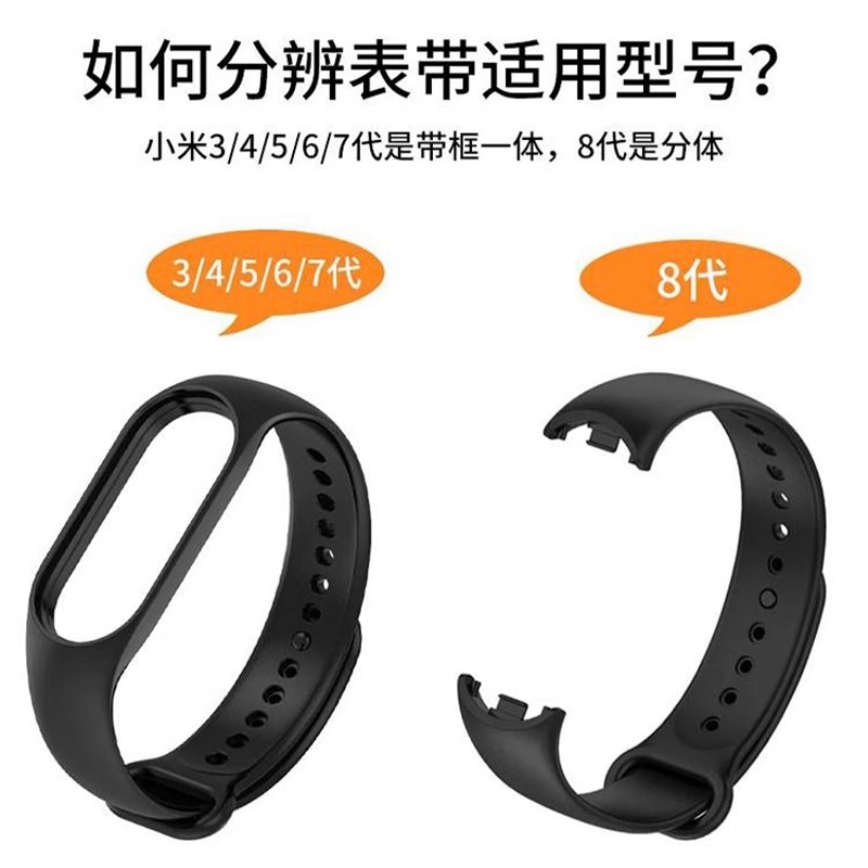 适用小米手环4/5/6/7/8/9腕带3/2表带3NFC版智能运动硅胶男女三四 - 图1