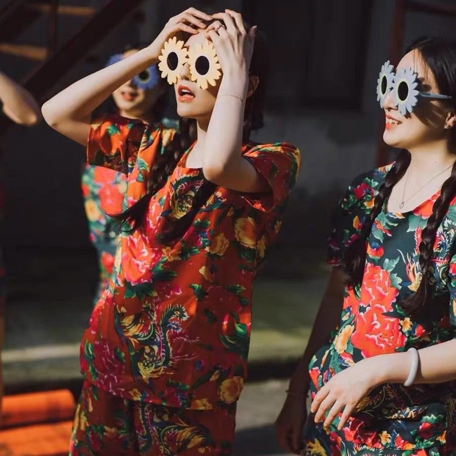 东北大花布衣服晨袍生日聚会网红伴娘闺蜜二人转睡衣姐妹演出套装,淘宝优惠券,粉丝福利购,淘宝优惠卷