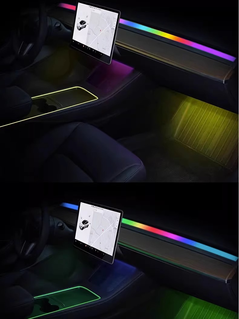 适用特斯拉model3/y汽车氛围灯中控仪表台装饰流光出风口改装配件-图3