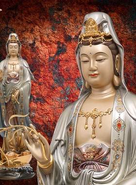 东来紫一叶观音菩萨像铜像观世音雕像黄铜家居家用工艺品装饰摆件