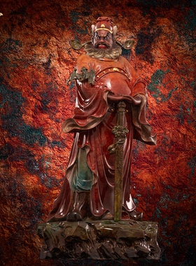 东来紫叠染钟馗神像踏鬼钟馗天师家居客厅黄铜铜像家用供奉摆件